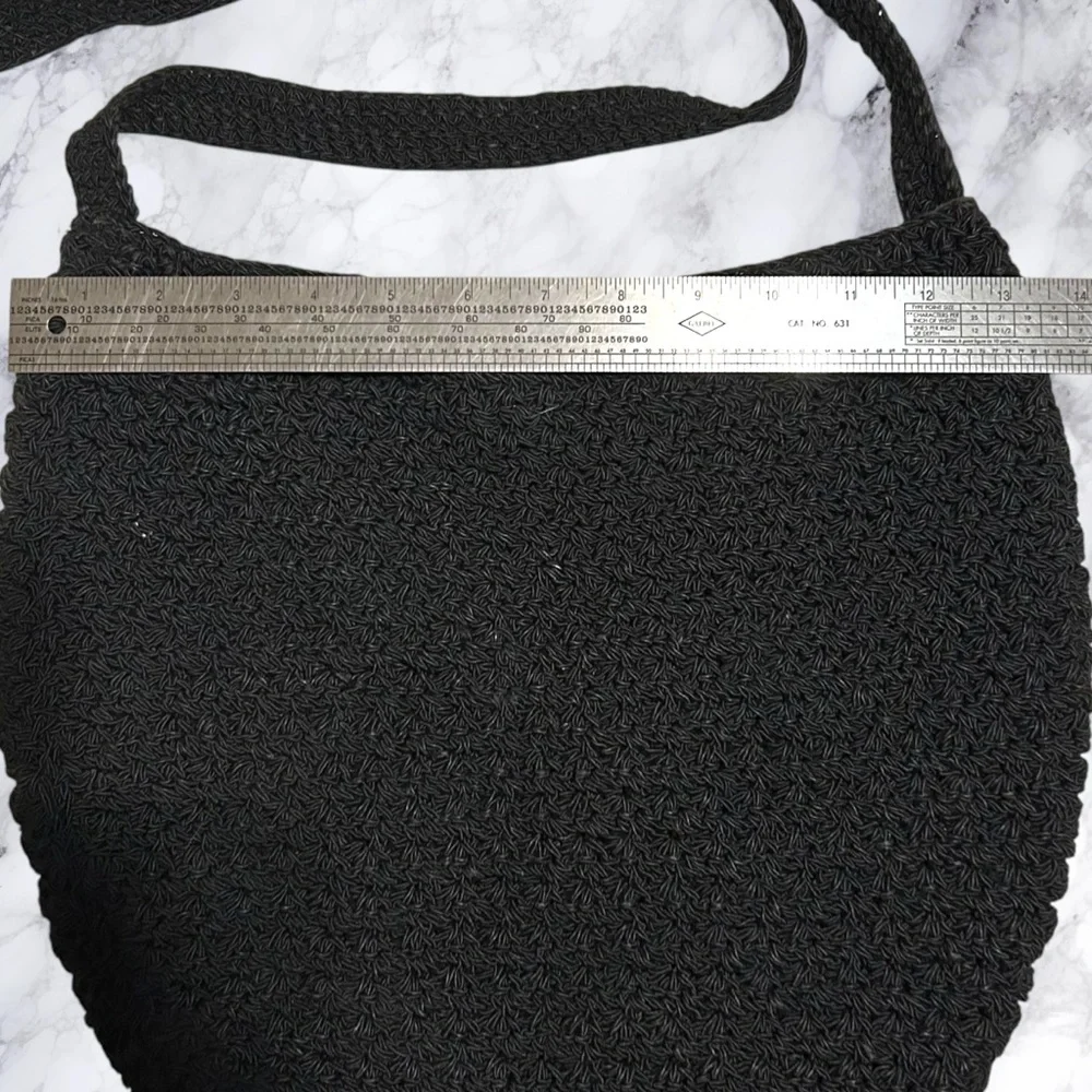 Crochet Hobo Purse Crossbody Sling Black Knit Roomy